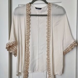 SHEIN Cream Kimono with Gold Lace Detail